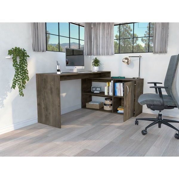 Tuhome Axis Modern L-Shaped Computer Desk with Open & Closed Storage, Dark Brown ELB6597